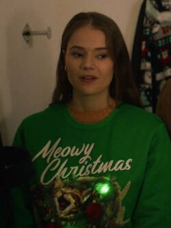 New A Royal Icing Christmas Ellise Roth Cat Graphic Green Sweater