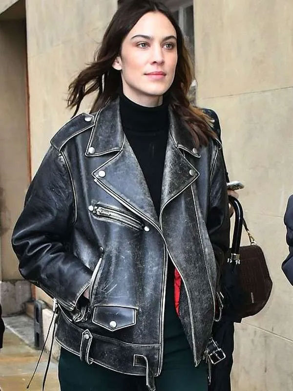 Alexa Chung Media Personality Black Leather Jacket