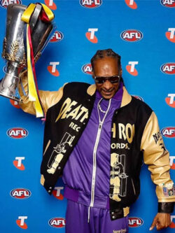Snoop Dogg AFL 2025 Death Row Black and Gold Varsity Jacket