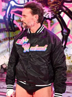 WWE Wrestlepalooza 2025 CM Punk AJ’s Unisex Black Satin Varsity Jacket