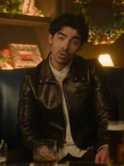 New A Very Jonas Christmas Joe Jonas Black Leather Jacket