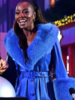 New AJ Odudu Carnaby Christmas Lights Switch On Blue Leather Coat
