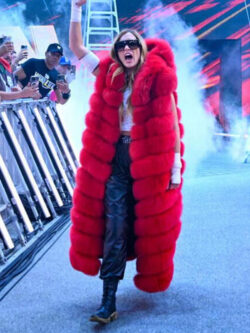 New WWE Pay-Per-View 2025 Rebecca Quin Red Fur Vest