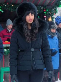 A Merry Little Ex-Mas Jameela Jamil Black Puffer Jacket New