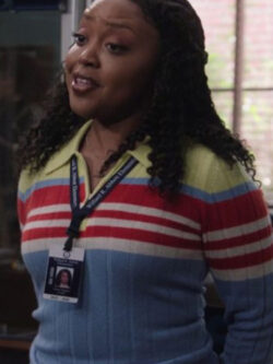 New Abbott Elementary S05 Quinta Brunson Striped Polo Sweater