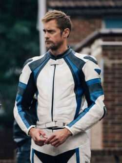 Alexander Skarsgård Pillion 2026 White Motorcycle Leather Jacket