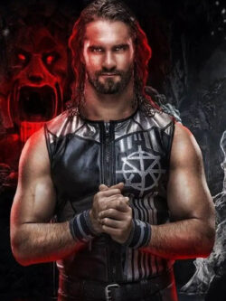 American Wrestler Seth Rollins Black Leather Vest