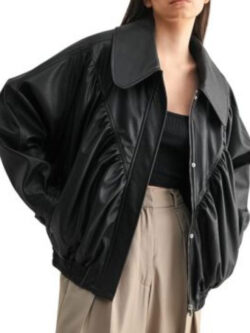 Women’s Black Oversized Retro Bomber Jacket