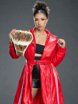 WWE NXT Kelani Jordan Red Leather Trench Coat New