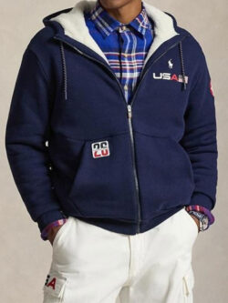 Winter Olympics 2026 Team USA Blue Sherpa Hoodie New