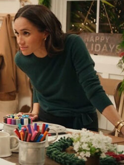 New With Love Meghan Holiday Celebration Meghan Markle Green Tie Waist Sweater