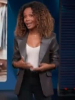 New Access Hollywood 2025 Zuri Hall Brown Leather Blazer