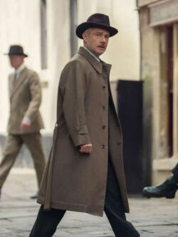 Agatha Christies Seven Dials Martin Freeman Brown Coat New