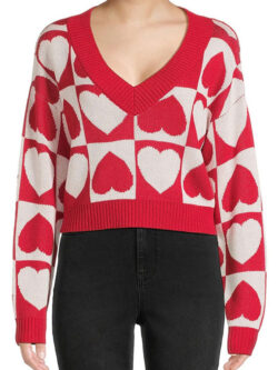 Valentines Day Hearts Checkered Sweater New