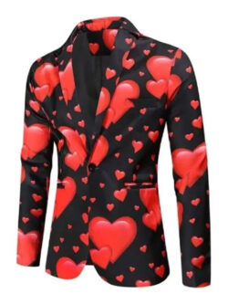 Valentines Day Hearts Print Black Blazer New