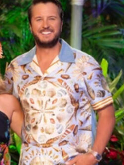 American Idol S24 Luke Bryan Denim Collar Hawaiian Shirt New